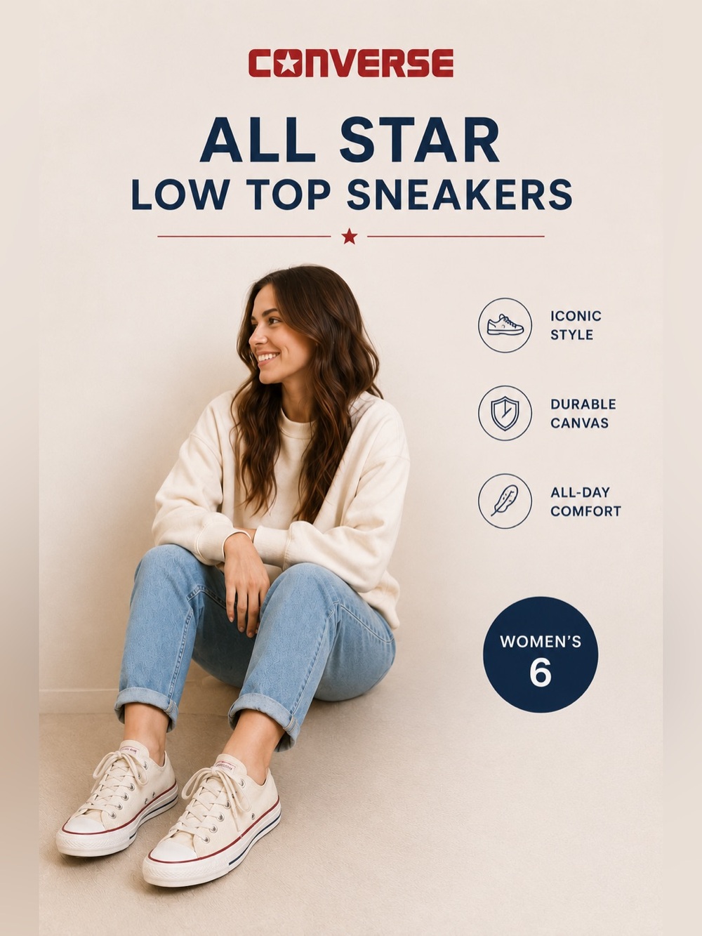 Converse Classic White Canvas Low-Top Sneakers with Red Trim